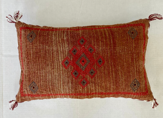 Brick embroidered linen lumbar pillow cover